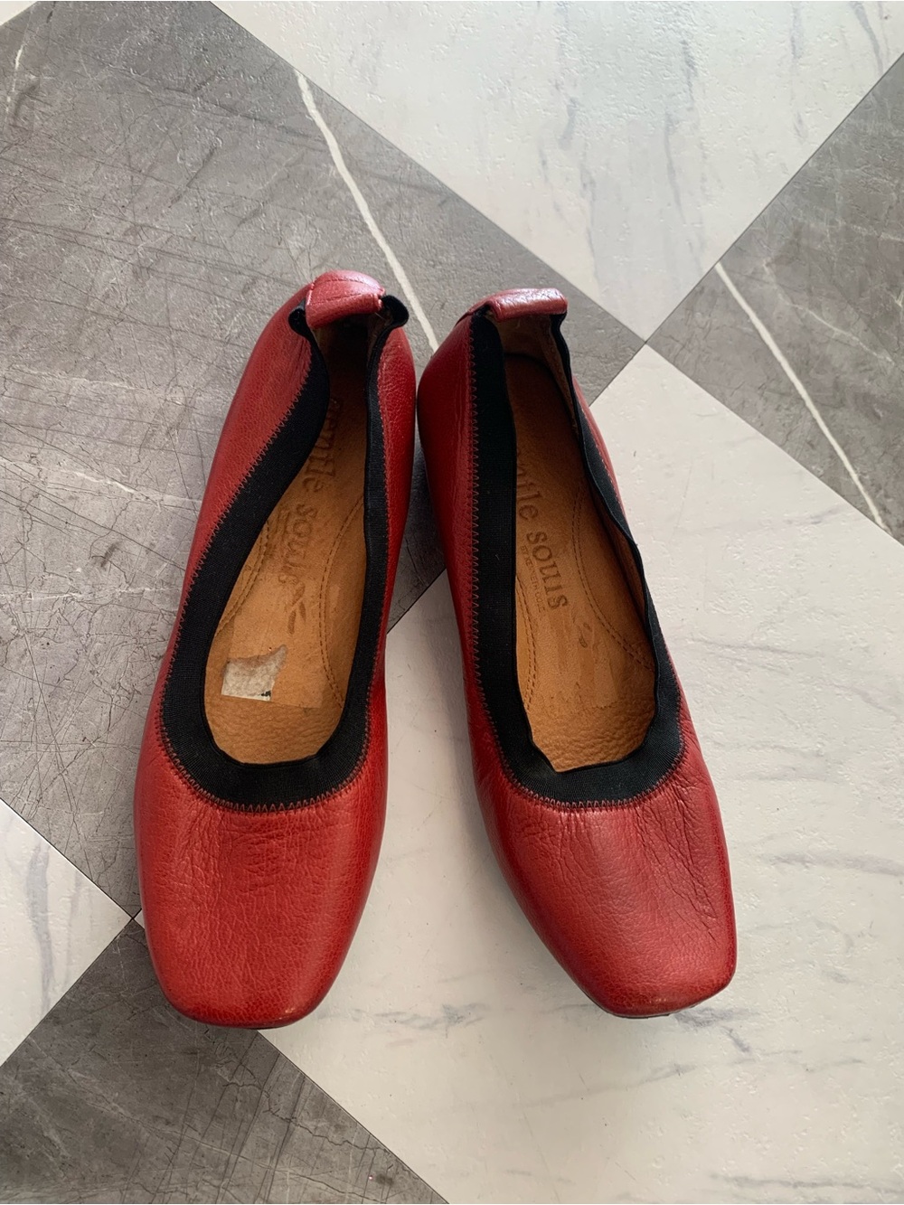 gentle souls Red Leather Ballet Flats with Black Trim